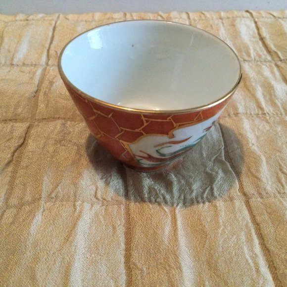 Vintage Chinese porcelain small bowl cup hand painted Coral red dragon & phoenix - Picture 5 of 7